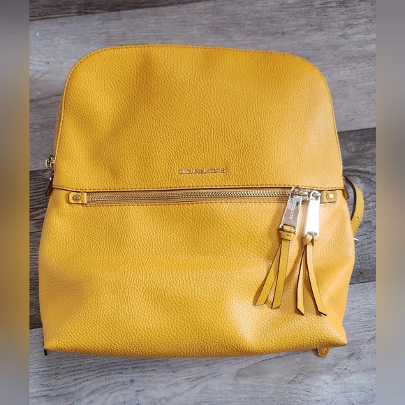 Michael Kors Rhea Medium Slim Leather Backpack-Mustard - Picture 3 of 8